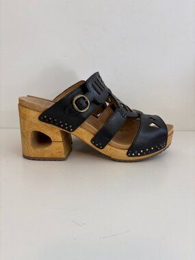 Dansko Oralee Chunky Platform Sandals Womens 39 /US 8.5-9 Black Leather Open Toe